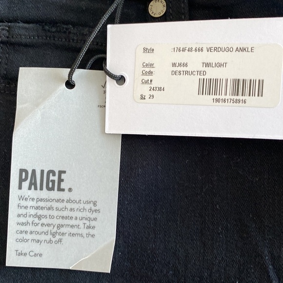PAIGE Verdugo 5 pocket classic ankle distressed  jeans black NWT Size 29
C - Picture 9 of 16
